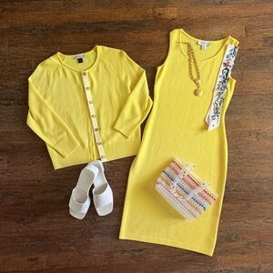 St. John Santana Knit Citron Yellow Sheath Dress Mixed Size Sm / 2 2016 G1
